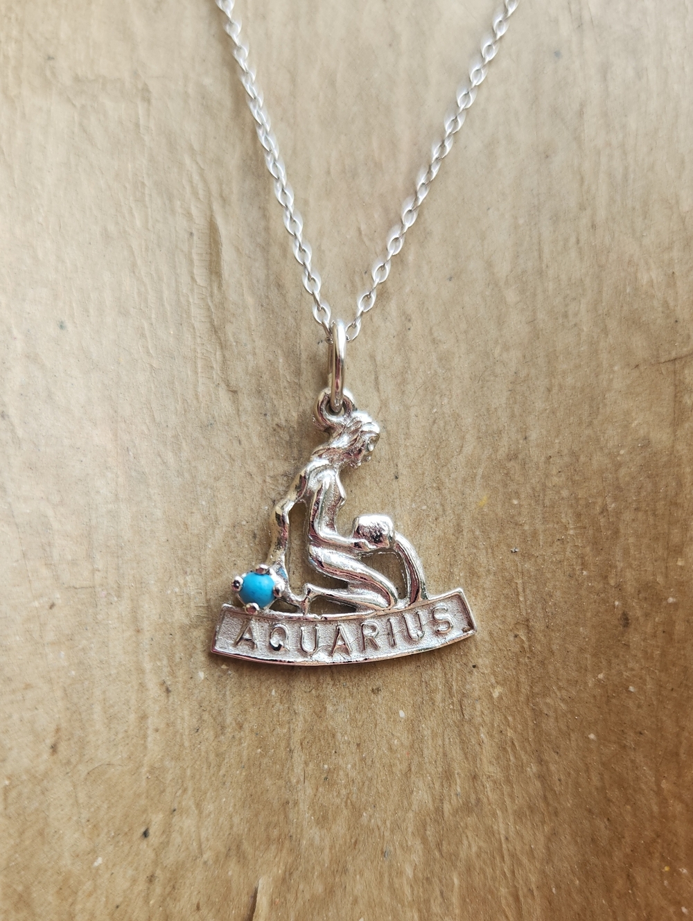 Aquarius Zodiac Pendant Necklace with Turquoise Accent